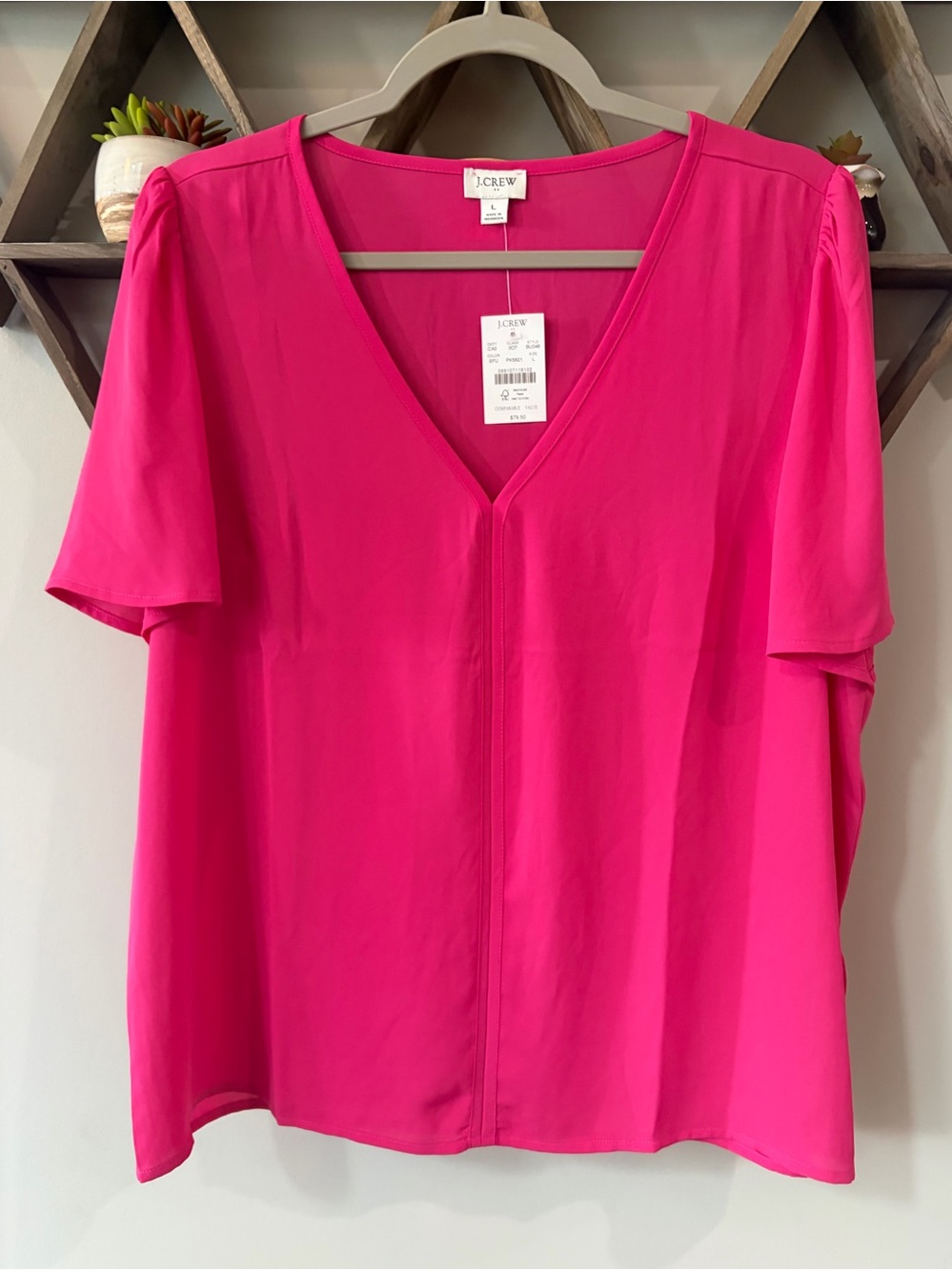 NWT J. Crew Factory fuchsia  v-neck top. Size large.